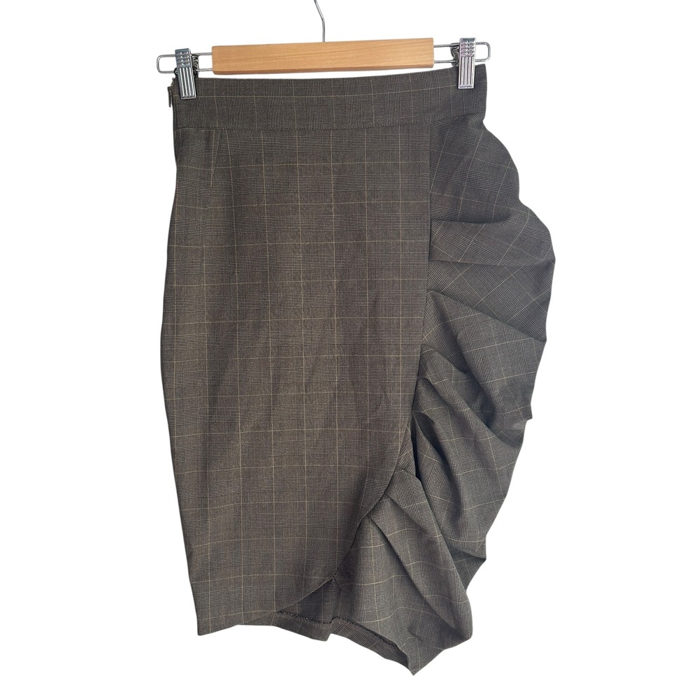 Body by‎ Victoria Pencil Skirt Brown Ruffle Plaid Career Wear Size 0 Coquette